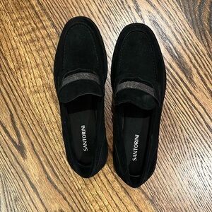 Santorini black suede loafers with silver beading!!!
